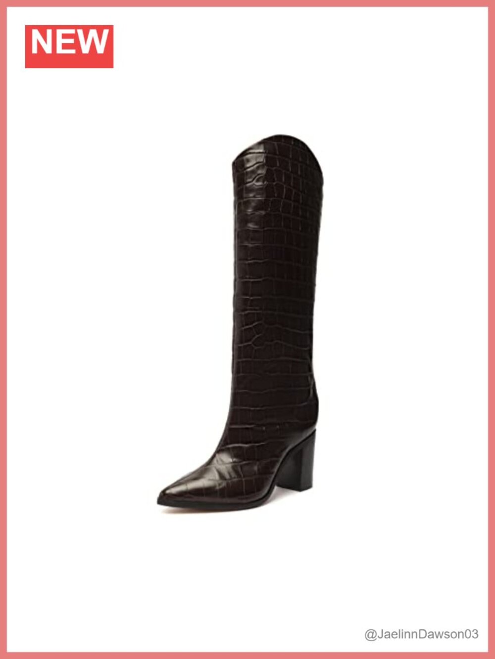Schutz Maryana Block Heel Boots Knee High Croc Embossed Leather